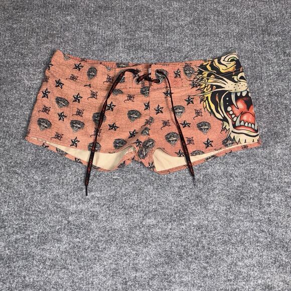 Ed Hardy Other - Vtg Ed Hardy Boardshorts Mens Large Orange Tiger AOP Tattoo Swim Trunks USA Y2K